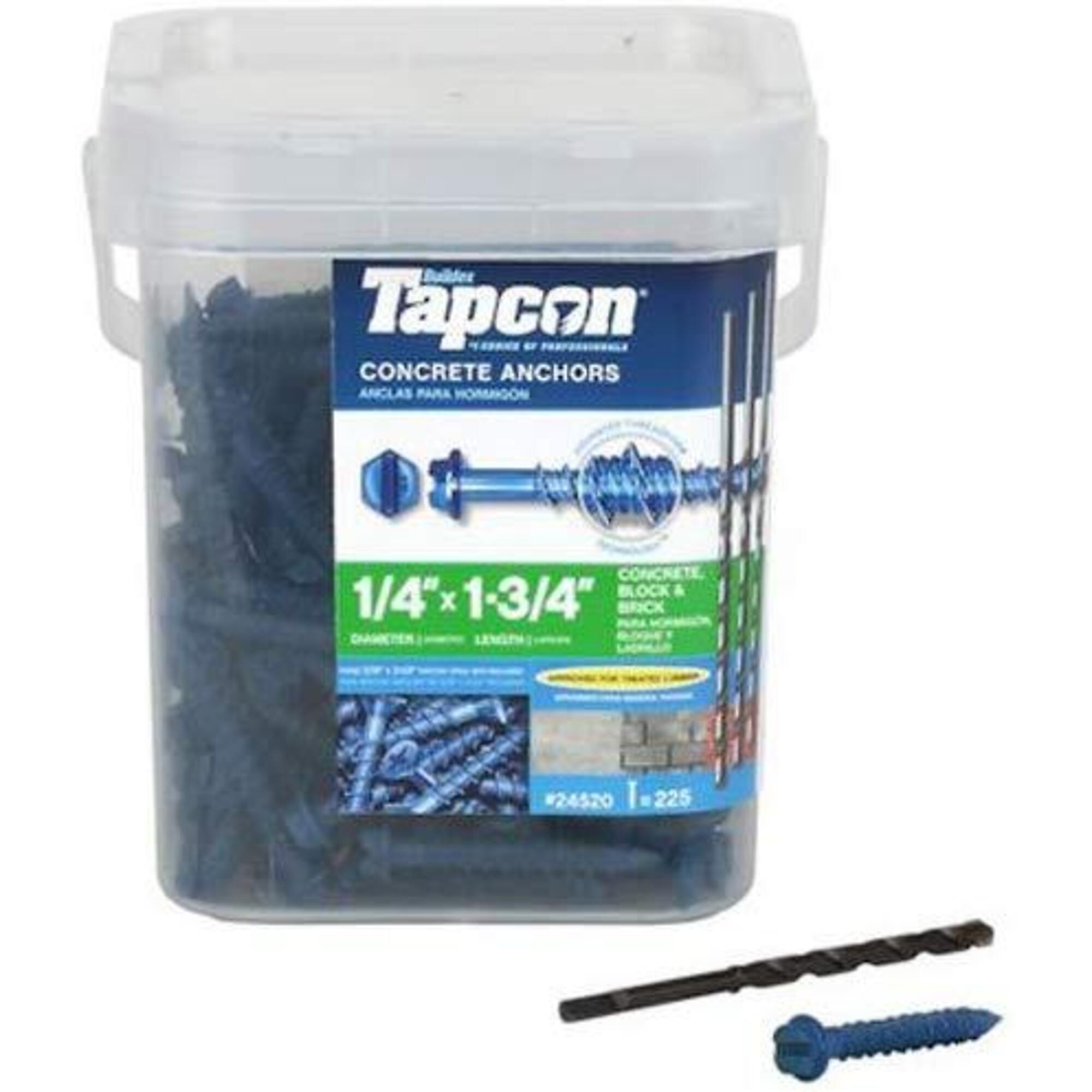 Tapcon, 1/4x1-3/4 Hex Drive Washer Concrete Screw 225pk, Model# 24520